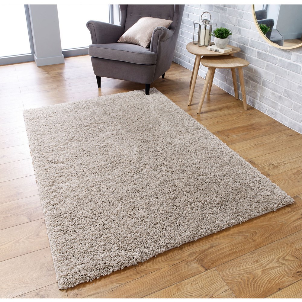 Serene Shaggy Soft Plain Rugs in Light Beige